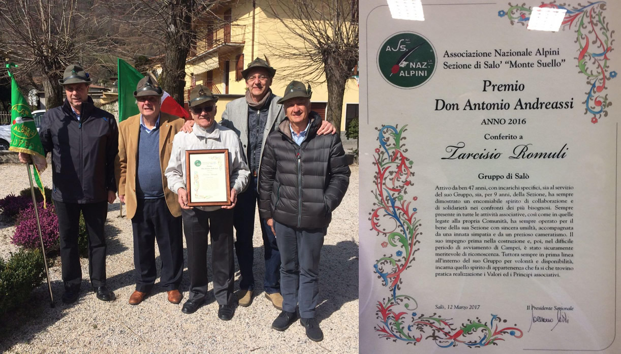 Assegnato a Tarcisio Romuli il premio Sezionale Don Antonio Andreass